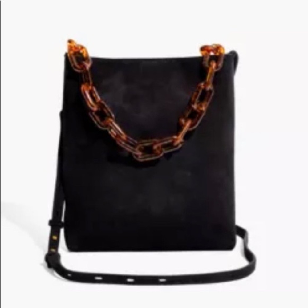 Madewell Black Suede, Tortoise Handle Slim Crossbody Bag